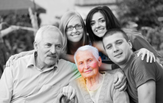 alzheimer 's concept - when the world closes in. an elderly woman surrounded by her family.