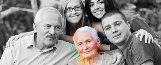 alzheimer 's concept - when the world closes in. an elderly woman surrounded by her family.