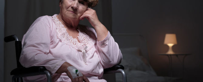 lonely senior woman staying in rest home